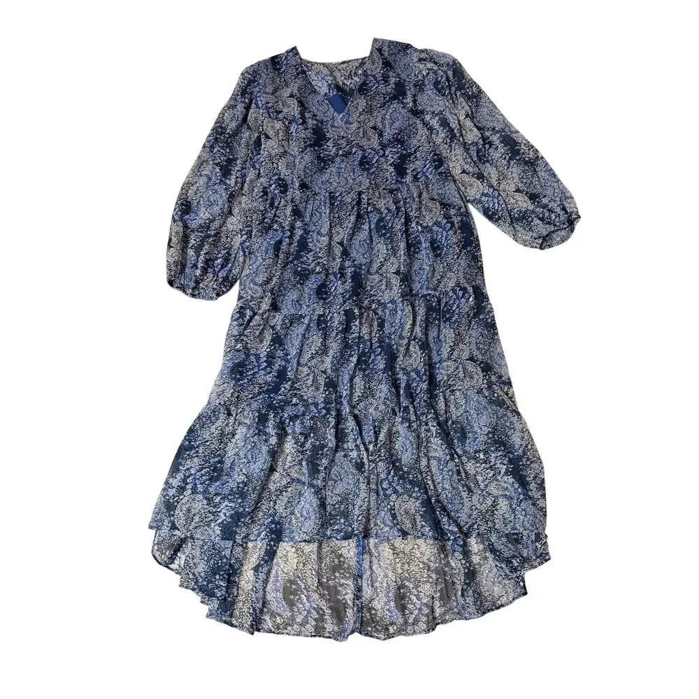 Joie Cottage Core Floral Paisley Tiered Midi Long Sleeve Summer Dress Medium - Picture 7 of 12